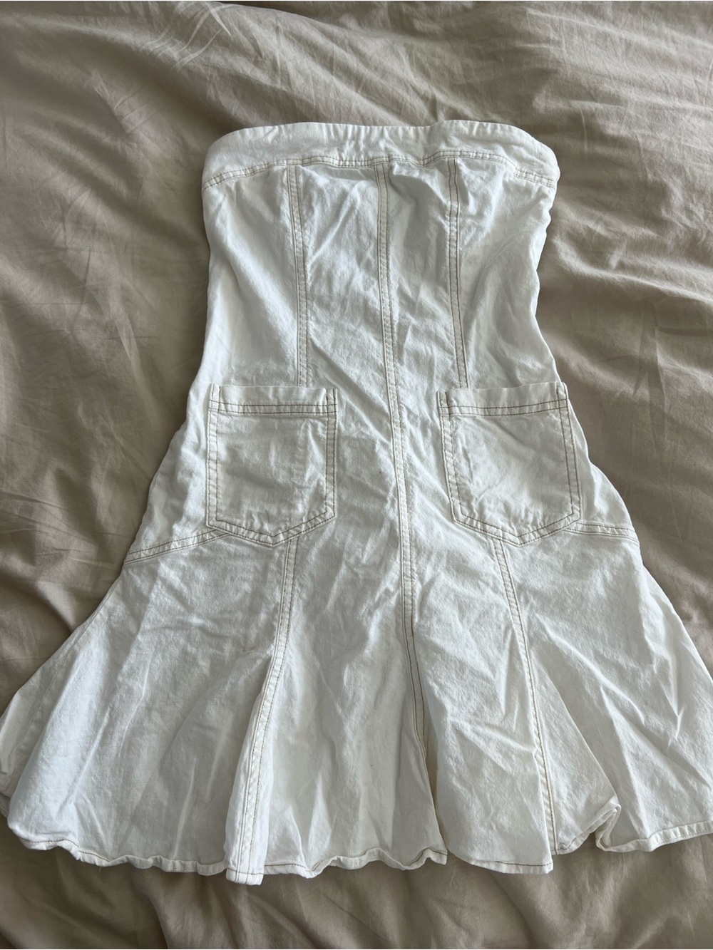 BDG White Strapless Flared Denim Dress